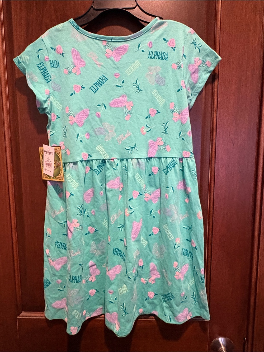 Girls' Mint Green Wicked Dress with Pink Butterfly Print
